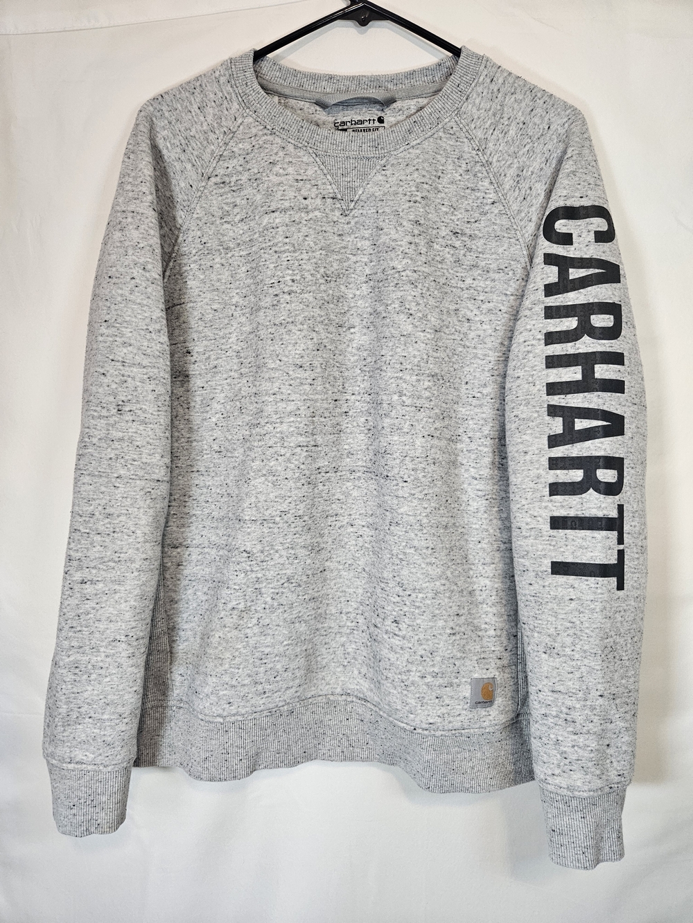 Carhartt Heather Grey Speckled Crewneck with Black Logo Print